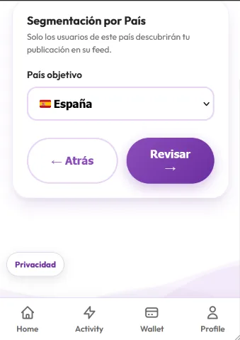 Segmentación por país de una campaña en Publike